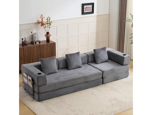 Canapé convertible 277.5x92.5x60 cm 3 places avec porte-gobelets et poches latérales — gris foncé sans matelas