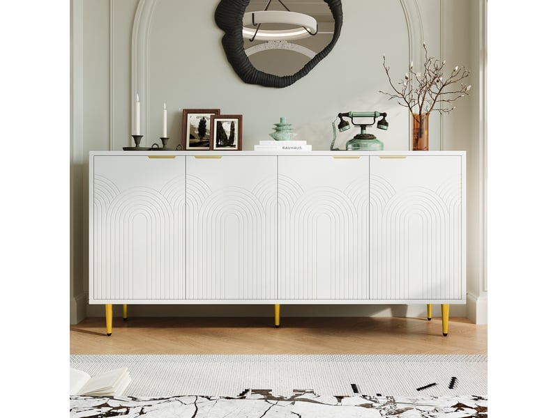  Buffet 4 portes 160x40x80 cm, étagères réglables, mdf et panneaux de particules blancs  - Conforama C