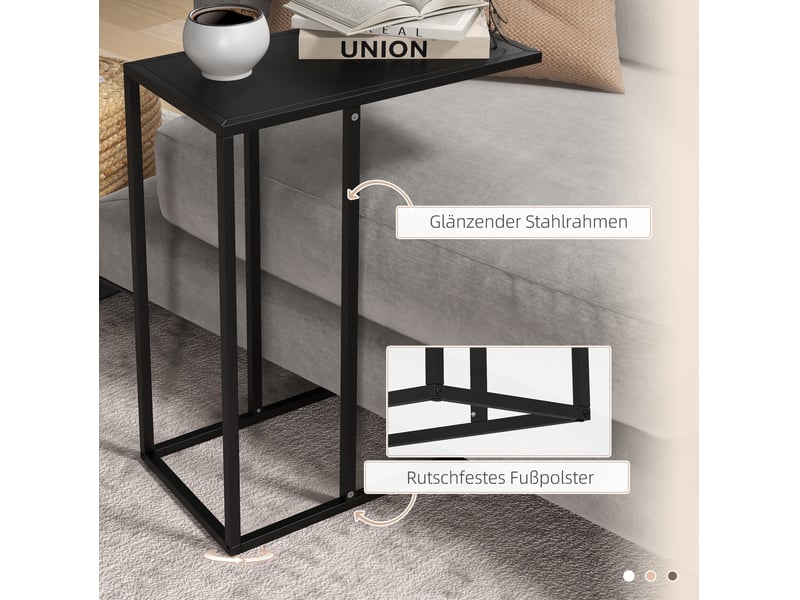  Table basse en c avec plateau ouvert et structure en acier, style minimaliste, pour salon et chambre, noir  - Conforama E