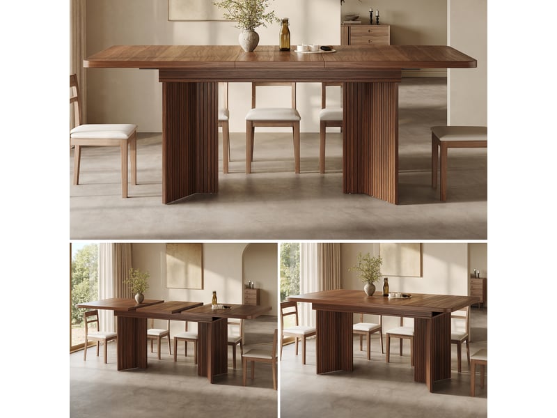 Table à manger extensible rectangulaire 120-160x80x76 cm table de salle à manger 6 à 8 personnes en bois avec pieds en v, noyer - Conforama R