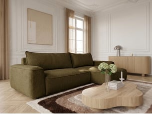 Canapé d'angle réversible convertible <strong>BOBOCHIC</strong> <strong>HONORE</strong> 3 places Tissu vert avec coffre de rangement