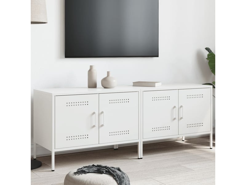  Lot de 2 meuble tv bas salon blanc 68x39x50,5 cm acier shl26480  - Conforama B