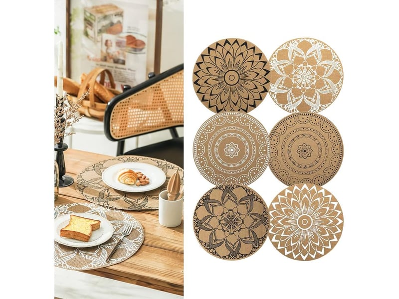  Coavas – lot de 6 sets de table ronds en pvc tressés – imprimé bohème – résistants à la chaleur jusqu'à 85 ℃ – lavables et antidérapants  - Conforama A