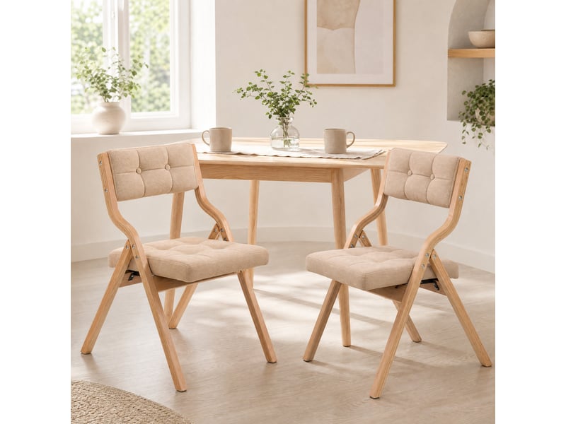  Chaise 2 Pièces Pliante Rembourrée avec Dossier Incurvé et Assise Large, Pliable, Sans Montage, en Bois, Kaki  - Conforama E