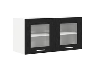 Meuble de rangement cuisine, armoire suspendue chêne noir et blanc 80x31x40cm