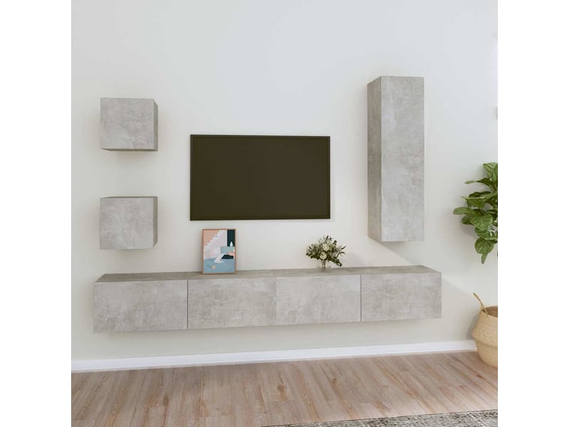  Ensemble de meubles tv - banc tv - meuble de rangement 5 pcs gris béton bois d'ingénierie  - Conforama B