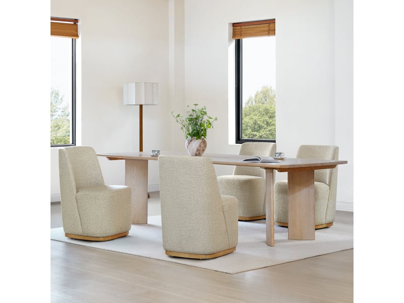 Lot de 4 chaises de salle à manger rembourrées à roulettes chita, chaises modernes en tissu certifié fsc, fausse angora pour salle de lecture, salle d'attente, cuisine-beige - Conforama B