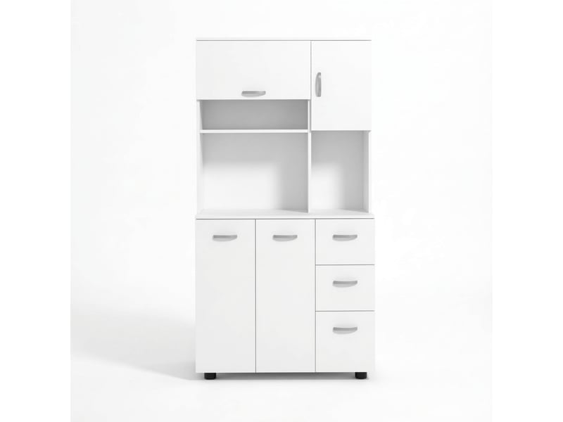  Buffet de cuisine blanc 168 cm avec portes et tiroirs, meuble de rangement en bois  - Conforama A