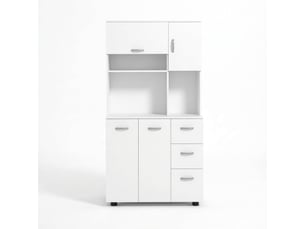 Buffet de cuisine blanc 168 cm avec portes et tiroirs, meuble de rangement en bois
