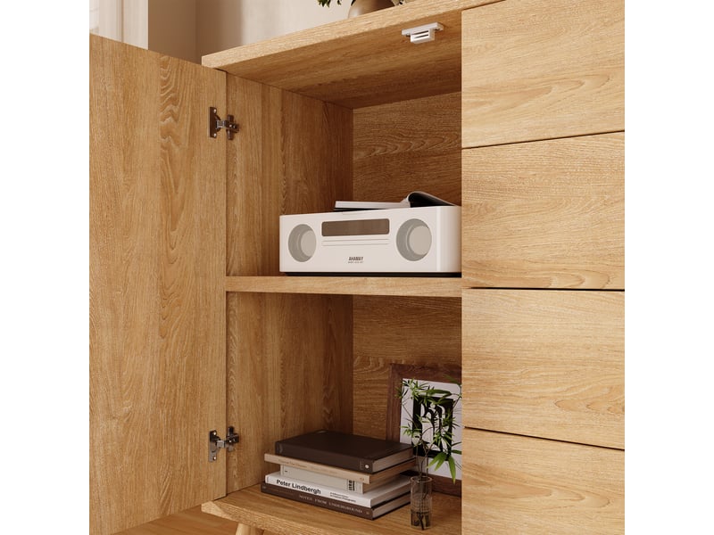  Buffet chêne clair 140 × 40 × 86 cm, 4 tiroirs et 2 portes effet rotin IKSETERA TRADING LTD - Conforama W