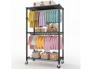 Portant à vêtements robuste 3 niveaux sur roulettes – étagères réglables,  rangement vertical pour chambre, dressing, buanderie