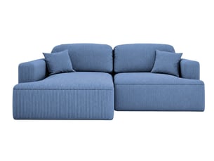 Canapé d'angle réversible convertible CASANOVA 4 places Velours côtelé bleu avec coffre de rangement