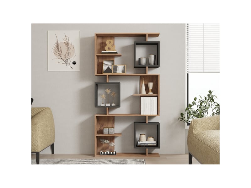  Bibliothèque design asymétrique 172cm effet bois et gris anthracite naly  - Conforama C
