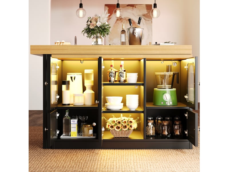  Îlot de cuisine extensible 120-197x40x72 cm noir avec led rgb  - Conforama D
