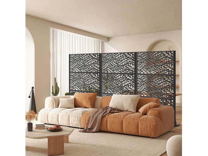 Claustra extérieur autoportant 116 x 183 cm – noir – acier galvanisé, base stable et motif ajouré - Conforama E