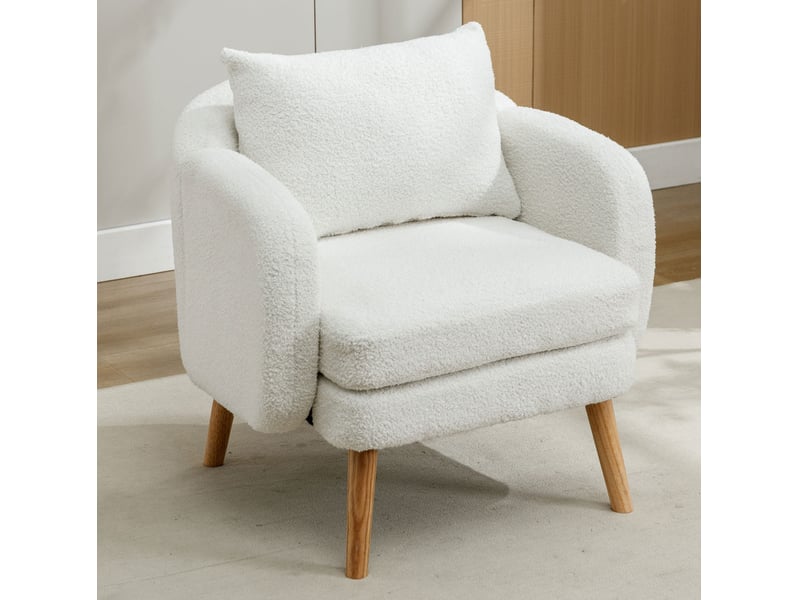  Fauteuil 71x72x79 cm, confortable et durable, accoudoirs avec coussins extra épais, pieds de soutien en bois, revêtement teddy blanc  - Conforama E