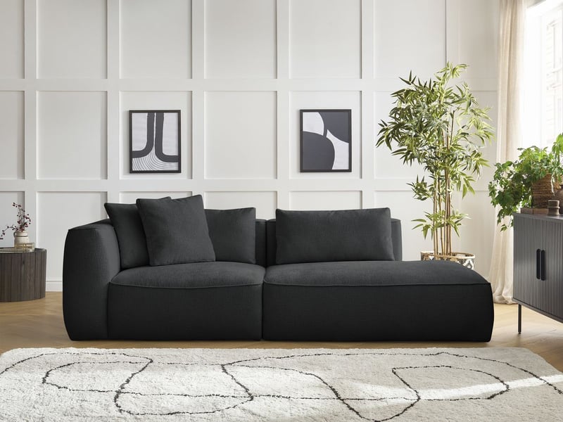  Bobochic canapé droit fixe 3 places leopold tissu texturé noir  accoudoir gauche LEOPOLD - Conforama C