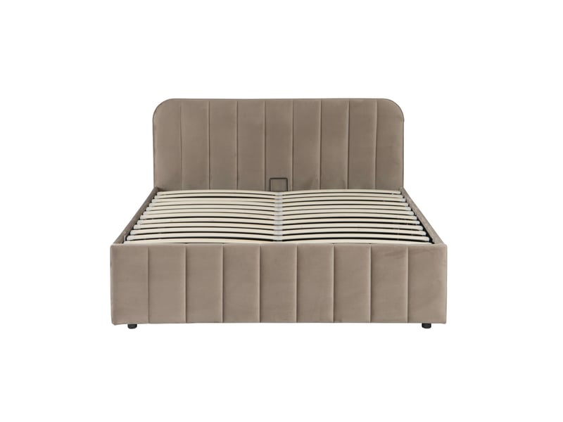  Lit coffre 160x200 velours taupe avec tête de lit terre de nuit  - Conforama D
