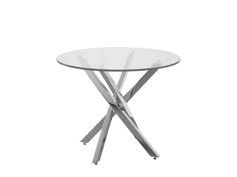  Table à manger ronde argent 80x80x75 cm, plateau en verre trempé, pieds métalliques galvanisés, moderne  - Conforama D