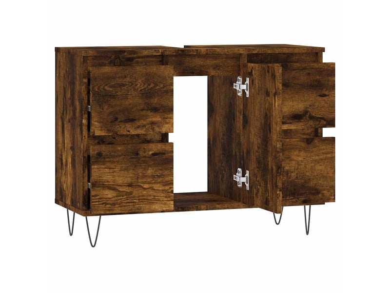  Meuble salle de bain rangement, commode chêne fumé 80x33x60cm bois d'ingénierie shl6403  - Conforama E