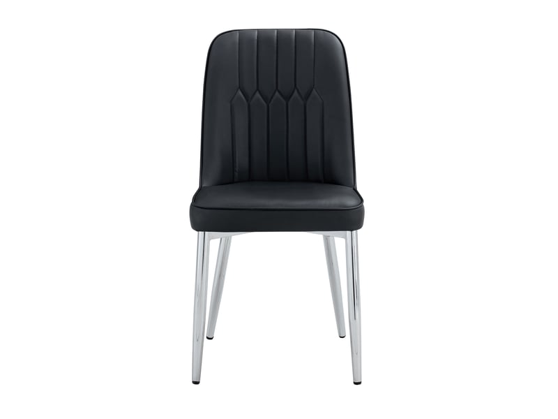 Chaises de salle à manger 2 pièces en simili cuir noir, design moderne et minimaliste, assise et dossier larges, pieds métal argenté, pour salle à manger et cuisine - Conforama A