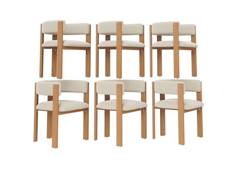  Lot de 6 chaises de salle à manger beige, dossier ergonomique rembourré, pieds métal effet bois naturel, assise épaisse, charge 150 kg  - Conforama A