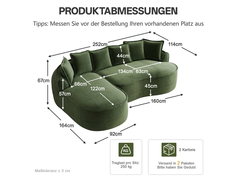  Canapé nuage modulable 3 places en chenille vert, convertible avec méridienne  - Conforama C