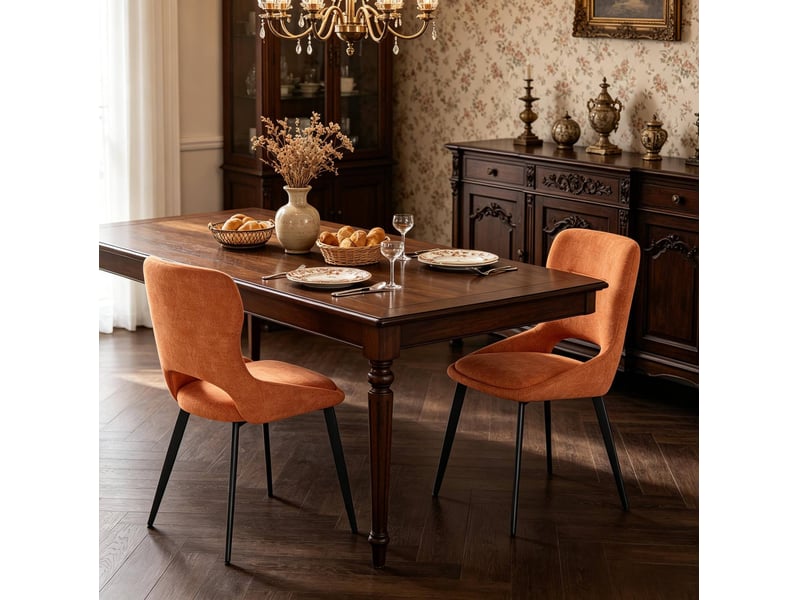 Lot de 2 chaises de salle à manger orange en chenille et métal - Conforama B