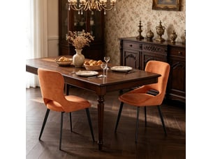 Lot de 2 chaises de salle à manger orange en chenille et métal