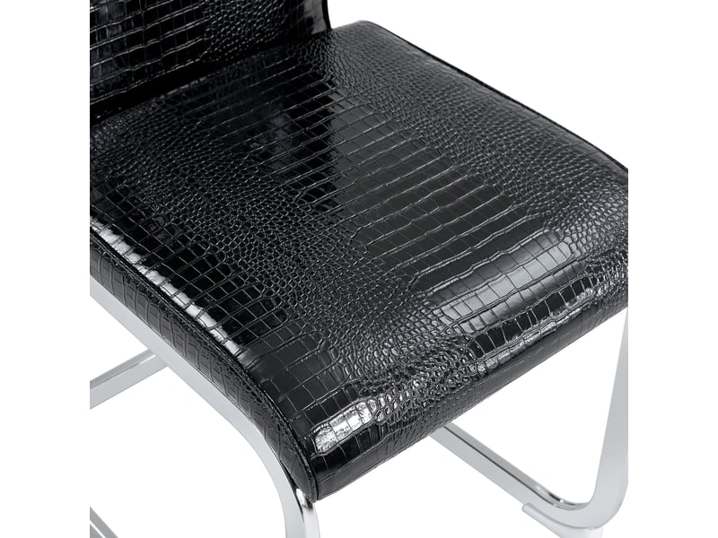  Lot de 2 chaises de salle à manger,effet crocodile avec pieds chromés,pvc,noir  - Conforama E