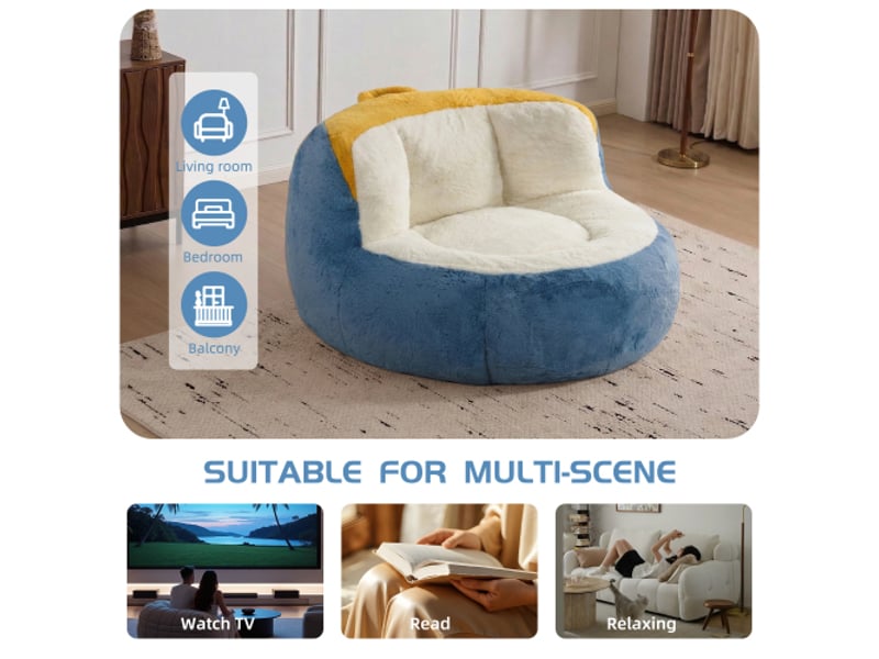  Pouf géant xxl en fausse fourrure multicolore – rembourrage en mousse – sans montage  - Conforama E