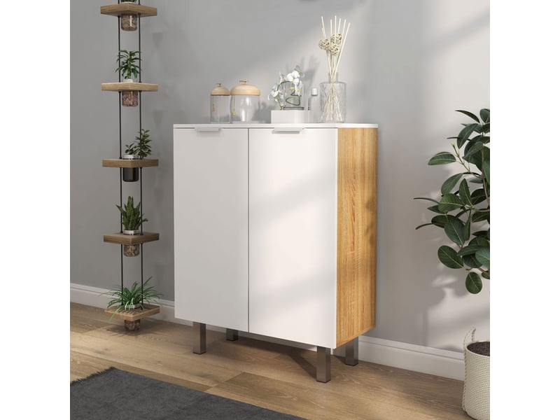  Étagère à chaussures moderne pour 15 à 20 paires de chaussures, 5 étagères et fermeture douce, blanc brillant  - Conforama C