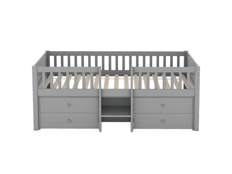  Lit enfant 90x200cm,lit simple,lit mi-hauteur en pin avec 4 tiroirs,échelle et garde-corps,gris lit enfant gris - Conforama D