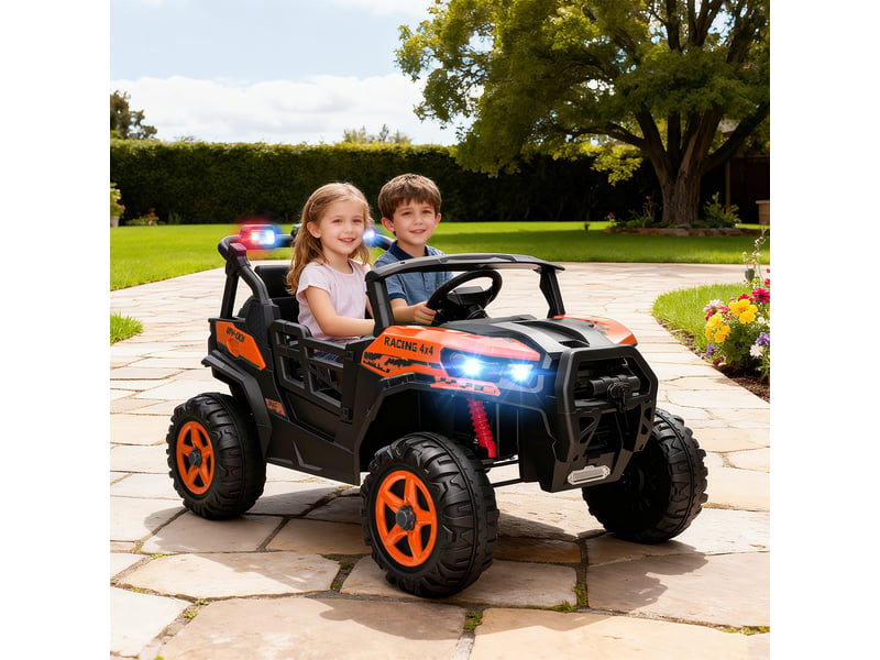  Voiture électrique pour enfants de 3 à 8 ans, 24 v, 2 places, double moteur, télécommande et démarrage progressif, orange  - Conforama D