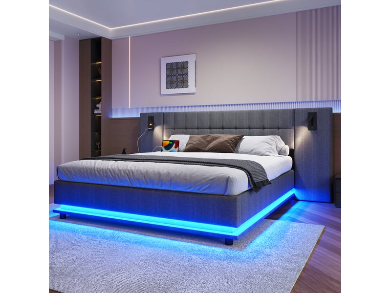  Lit 2 places 180x200 cm avec led, liseuses et usb coloris gris  - Conforama E