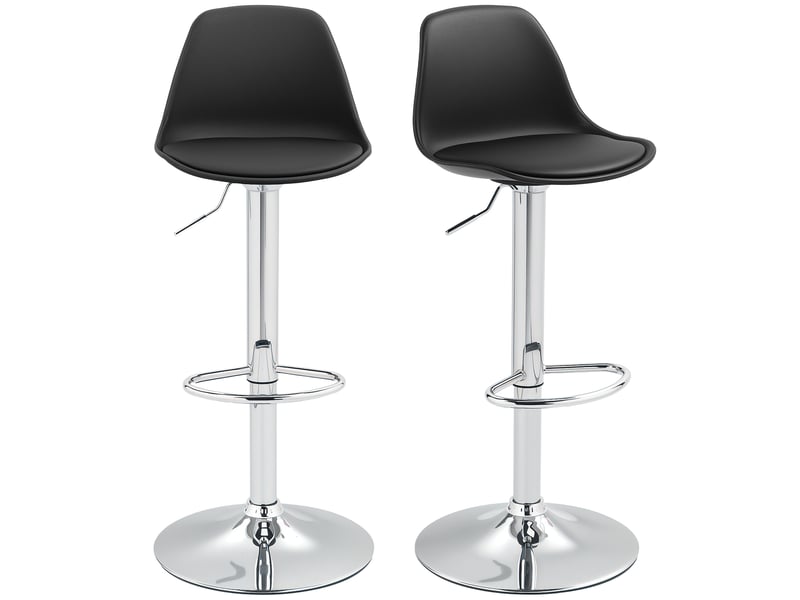  Ensemble de 2 tabourets de bar avec dossier et repose-pieds, en pp, cuir pu et acier, 41 x 42 x 82-104 cm, noir  - Conforama B