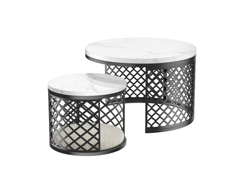  Table basse gigogne ronde 2 pièces effet marbre blanc, structure en métal homvra  - Conforama A