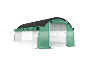 Serre tunnel de jardin 6 x 3 x 2 m en plastique vert, 12 fenêtres, porte enroulable et ancrages au sol