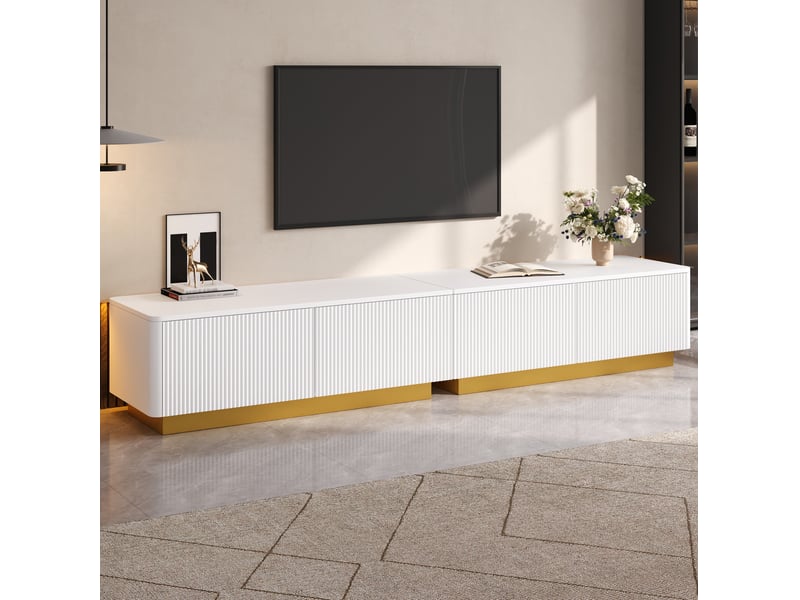  Meuble tv 200x40x35 cm avec 2 tiroirs et 2 portes coloris blanc  - Conforama E