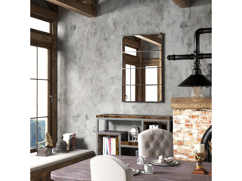  Miroir mural verrière rectangulaire style industriel, en métal noir 109 x 69 cm, horizontal ou vertical avec 4 crochets  - Conforama W