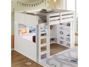 Lit mezzanine 140x200 cm <strong>MEULVA</strong>  <strong></strong> coloris blanc