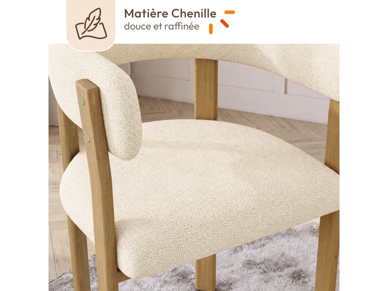  Lot de 2 chaises, fauteuils de table nella en tissu chenille beige pour salle à manger  - Conforama E