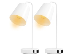 Lot de 2 lampes de table modernes en acier avec ports usb, douille e27, blanches
