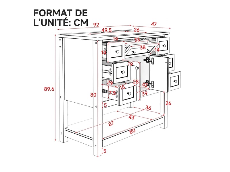  Meuble salle de bain sur pied 91 cm meuble vasque blanc laqué poignées noires  - Conforama E