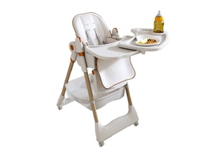 Chaise haute bébé pliable réglable 76x53x90 cm avec plateau amovible et harnais de sécurité blanche