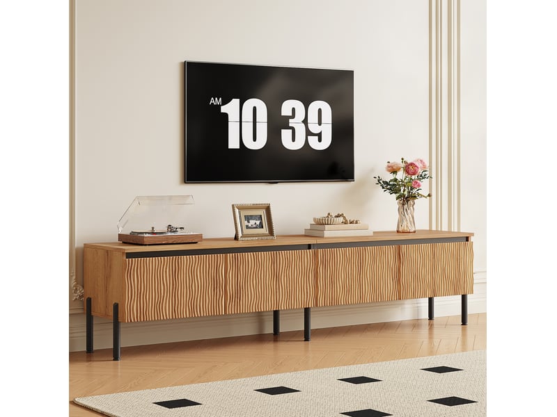  Meuble tv modenvie 180 x 35 x 43 cm à 4 portes ondulées, panneaux de particules et mdf naturel  - Conforama B