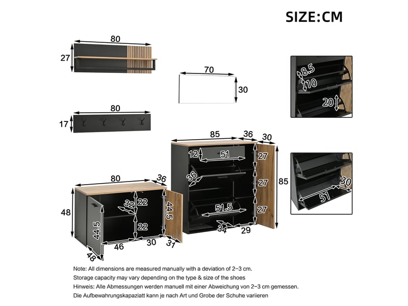  Meuble d’entrée 5 pièces avec rangement, banc à chaussures et miroir - lpospi - panneaux muraux, bois aggloméré naturel  - Conforama D