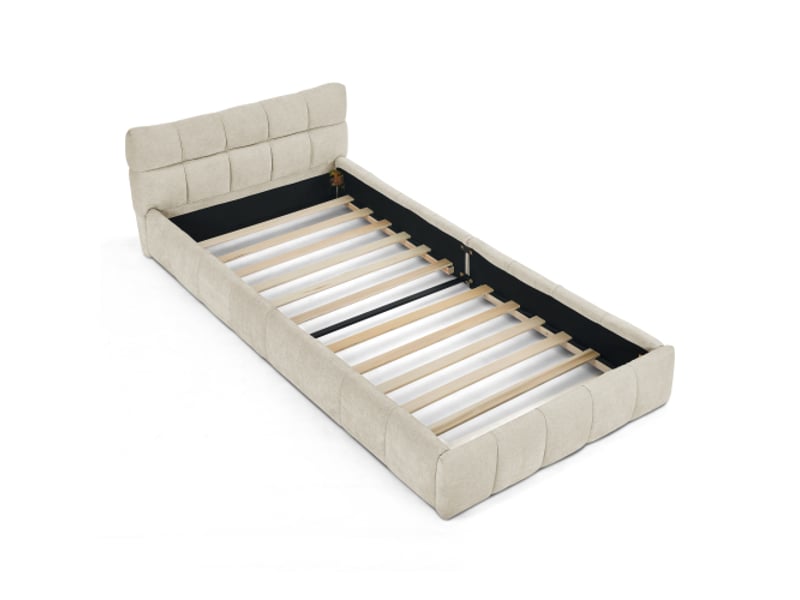  Lit enfant 90x200 cm, lit simple avec sommier à lattes, motif matelassé à carreaux, en tissu, sans matelas, beige  - Conforama A