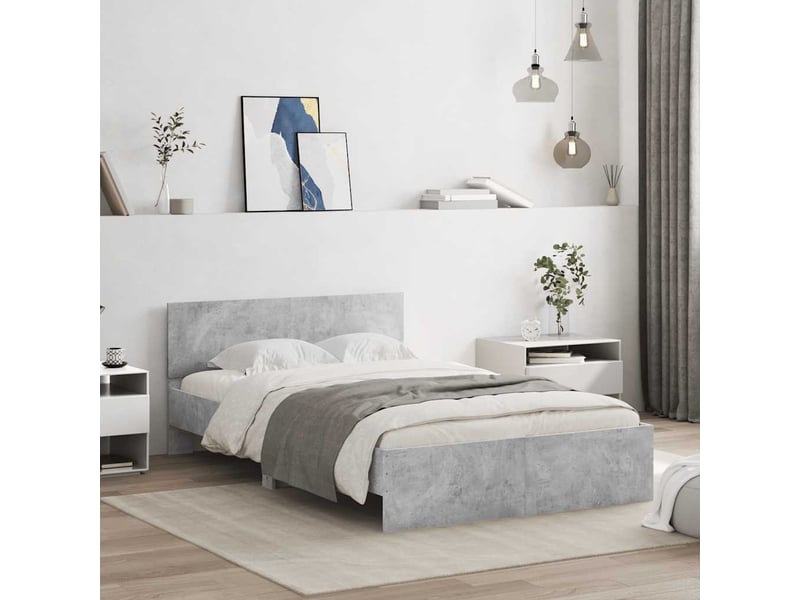  Cadre de lit avec tête de lit et led gris béton 120x190 cm  - Conforama D