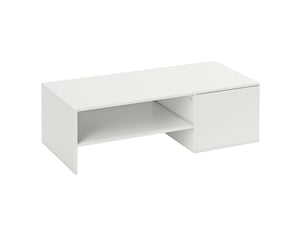 Table basse avec plateau coulissant, rangement caché et niche ouverte, finition mélaminée blanche pour le salon